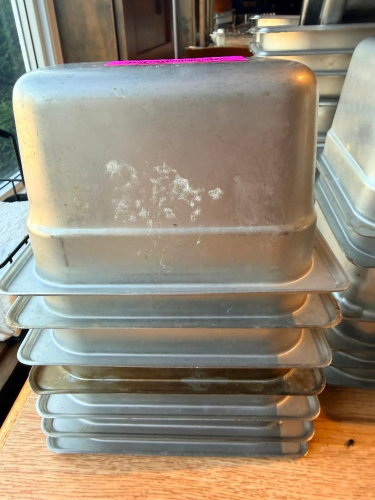 (6) 1/9TH SIZE STAINLESS INSERTS.