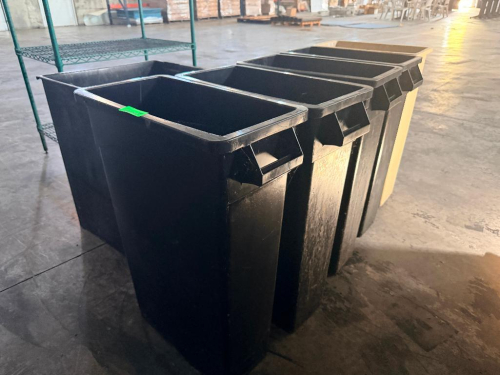 (6) ASSORTED 20 GALLON BAR SIDE TRASH CANS.