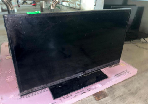 SAMSUNG 40" LED FLAT SCREEN TELEVISION WITH BLACK CABINET AND PEDESTAL BASE