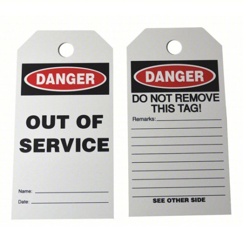 (1) CASE OF (100) DANGER OUT OF SERVICE TAGS