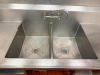 100" STAINLESS STEEL DOUBLE-COMPARTMENT SINK WITH INTEGRAL LEFT AND RIGHT DRAINBOARDS, HIGH BACKSPLASH, WALL-MOUNTED FAUCET, DUAL DRAINS, TUBULAR LEGS, AND LOWER UNDERSHELVES - 3