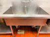 100" STAINLESS STEEL DOUBLE-COMPARTMENT SINK WITH INTEGRAL LEFT AND RIGHT DRAINBOARDS, HIGH BACKSPLASH, WALL-MOUNTED FAUCET, DUAL DRAINS, TUBULAR LEGS, AND LOWER UNDERSHELVES - 4