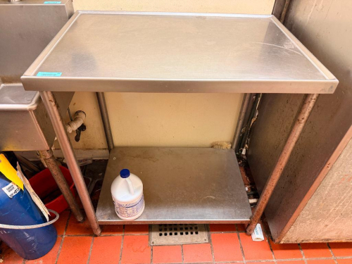 36" WIDE X 24" STAINLESS STEEL COMMERCIAL WORK TABLE WITH RAISED EDGE TOP, OPEN LOWER SHELF, AND FOUR TUBULAR LEGS