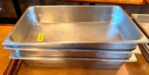 (3) FULL SIZE STAINLESS INSERTS.(HEAVY GAUGE STAINLESS)