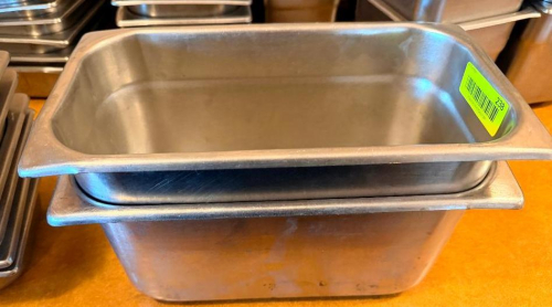 (2) 1/3 SIZE STAINLESS INSERTS.(HEAVY GAUGE STAINLESS)