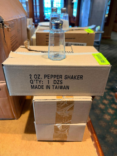 (3) BOXES OF GLASS SALT AND PEPPER SHAKERS.