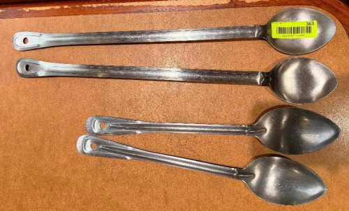 (4) STAINLESS SERVING SPOONS.