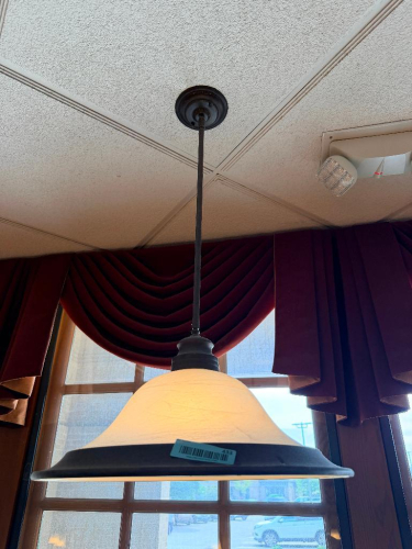 (4) PENDANT LIGHT FIXTURES W/ GLASS SHADES.