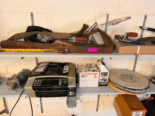 (1) ASSORTED LOT OF HAND TOOLS, BROTHER PRINTER & SHOP SUPPLIES