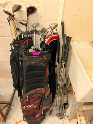 (1) ASSORTED LOT OF GOLF CLUBS & GOLF BAGS