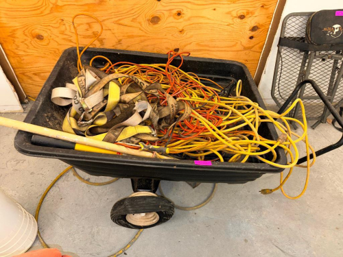 (1) ASSORTED LOT OF TIE-DOWN STRAPS, ROPE & EXTENSION CORDS