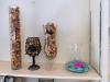(1) ASSORTED LOT OF DECORATIVE WINE CORK VASES, CANDLE HOLDER & GLASS D&Eacute;COR