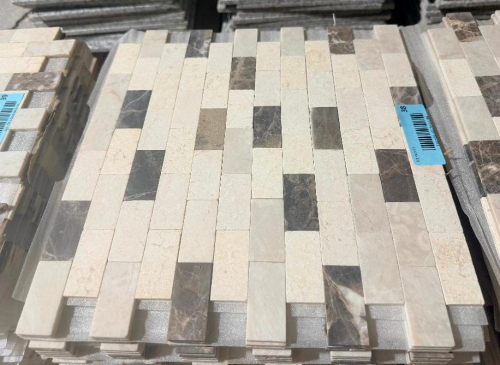 35 SQ FT OF BEIGE AND BROWN RECTANGULAR MARBLE MOSAIC TILE SHEETS
