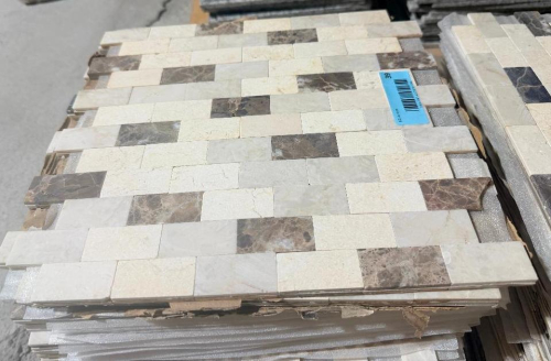 35 SQ FT OF BEIGE AND BROWN RECTANGULAR MARBLE MOSAIC TILE SHEETS