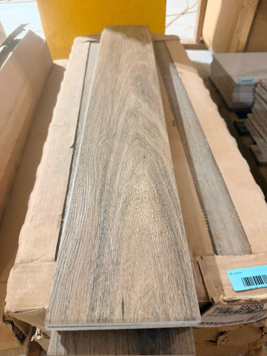 78 SQ FT OF MEDIUM DARK BROWN 6" X 36" WOOD-LOOK PLANK FLOOR TILES