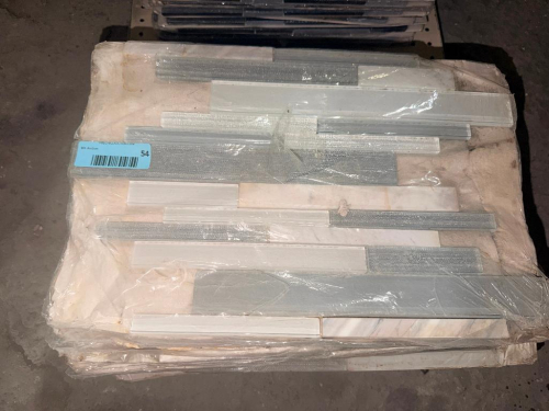10 SQ FT OF WHITE AND GRAY LINEAR GLASS MOSAIC TILE SHEETS