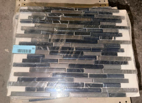 10 SQ FT OF BLACK AND GRAY LINEAR GLASS AND STONE MOSAIC TILE SHEETS