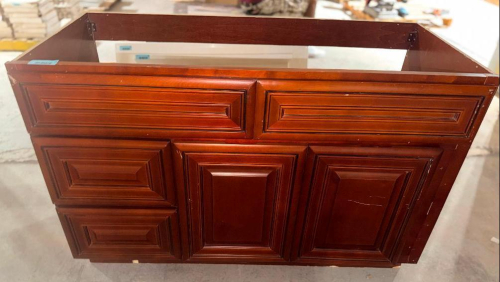 (1) DARK CHERRY-FINISH BATHROOM VANITY CABINET