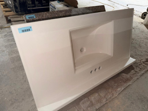 (1) WHITE CULTURED MARBLE VANITY TOP WITH INTEGRATED RECTANGULAR SINK