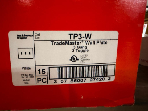 (2) BOXES OF (15) 3-GANG 3-TOGGLE WHITE WALL PLATES