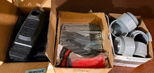 (1) ASSORTED LOT OF ELECTRICAL BOXES, FITTINGS & HARDWARE