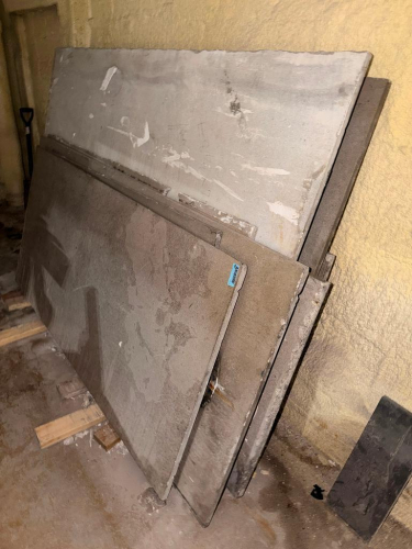 (8) ASSORTED GREY GRANITE SLABS RANGING FROM 83 X 55 INCHES AND SMALLER