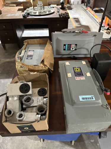 (3) 60-Amp Safety Switch Disconnects + Box of 1" Aluminum Conduit Bodies & Industrial Receptacles