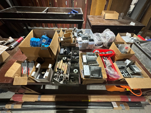 (1) ASSORTED LOT OF ELECTRICAL BOXES, SWITCHES, FUSES, BRACKETS & HARDWARE