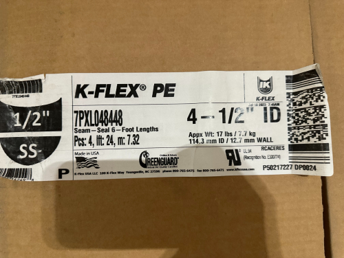 (4) PE 4-1/2 IN ID X 1/2 IN WALL PIPE INSULATION
