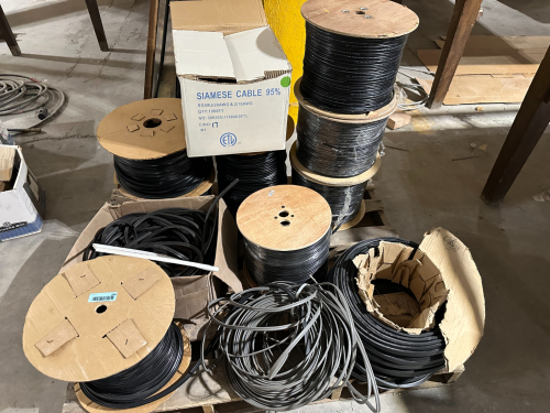 (1) ASSORTED LOT OF SIAMESE CABLE, WIRE & CABLE SPOOLS
