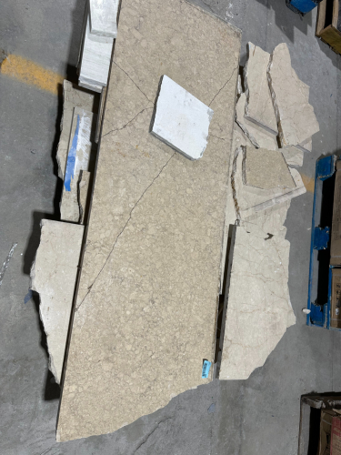 (1) ASSORTED LOT OF BEIGE MARBLE/STONE SLABS AND REMNANTS
