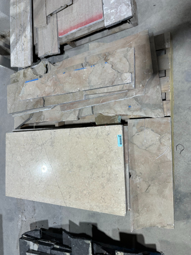 (1) ASSORTED LOT OF BEIGE MARBLE/STONE SLABS AND REMNANTS
