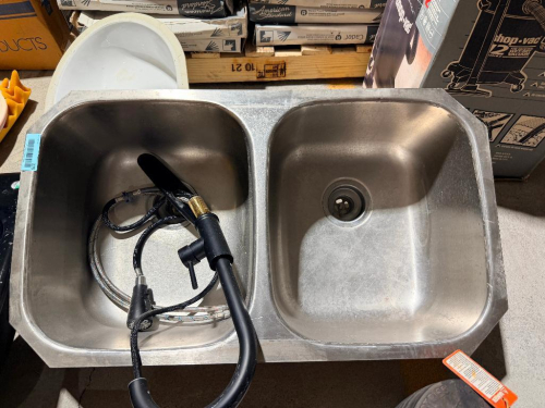 (1) STAINLESS STEEL DOUBLE-BOWL KITCHEN SINK WITH FAUCET