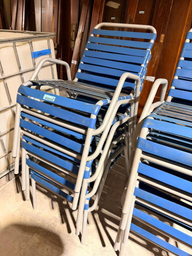 (4) BLUE WEBBED ALUMINUM PATIO CHAIRS