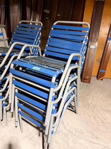 (4) BLUE WEBBED ALUMINUM PATIO CHAIRS
