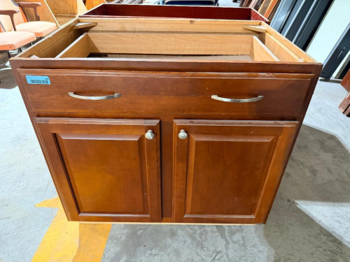(1) WOOD SINK BASE CABINET WITH DRAWER & DOUBLE DOORS