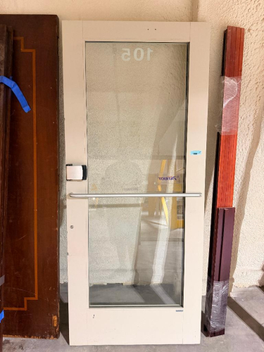 (1) COMMERCIAL GLASS DOOR WITH PANIC BAR & FRAME