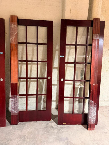 (3) WOOD 15-LITE GLASS FRENCH DOORS WITH TRIM