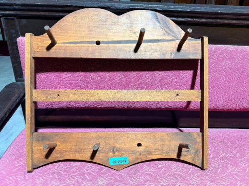 (1) WOOD WALL-MOUNTED COAT & HAT RACK WITH PEG HOOKS