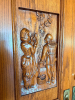 CUSTOM-BUILT SOLID OAK DOUBLE ENTRY DOOR ASSEMBLY WITH EXTENSIVE RELIEF-CARVED WINE AND VINEYARD SCENES, RAISED-PANEL CONSTRUCTION, DECORATIVE BRASS-TONE HARDWARE, HEAVY OAK CASING, AND MATCHING TALL LEADED STAINED-GLASS SIDELIGHTS. DECORATIVE GRAPE AND V - 4