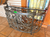 48" W X 17" D DECORATIVE WROUGHT IRON DEMILUNE CONSOLE TABLE BASE WITH ORNATE SCROLLWORK, ACANTHUS LEAF ACCENTS, PINECONE FINIALS AND CURVED FRONT. OPEN METAL FRAME CONSTRUCTION WITH DECORATIVE FRONT AND SIDE PANELS. TABLE TOP NOT INCLUDED. - 2