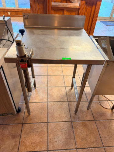 30" X 24" STAINLESS TABLE W/ MOUNTED CAN OPENER AND BACK SPLASH