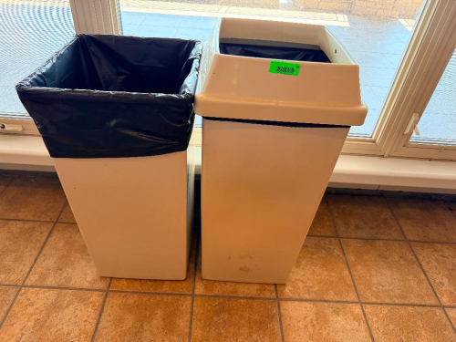 (2) LARGE PLASTIC SQUARE TRASH CAN.