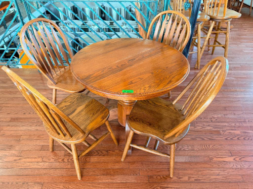 (5) PIECE DINING SET CONSISTING OF (1) 48" SOLID WOOD OVAL DINING TABLE WITH WOOD-GRAIN FINISH (4) MATCHING CHAIRS.