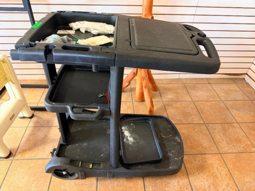 BLACK PLASTIC JANITORIAL CART