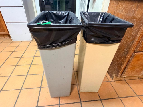 (2) 20 GALLON BAR SIDE TRASH CANS.