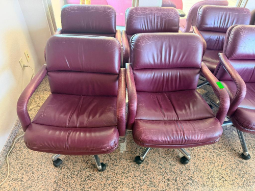 (4) MAROON LEATHER CONFERENCE ARM CHAIRS
