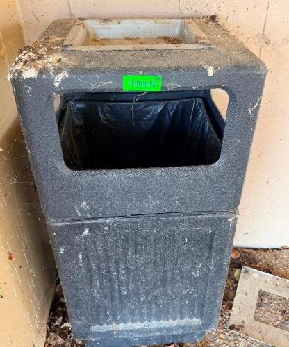 BLACK PLASTIC OUTDOOR TRASH CAN