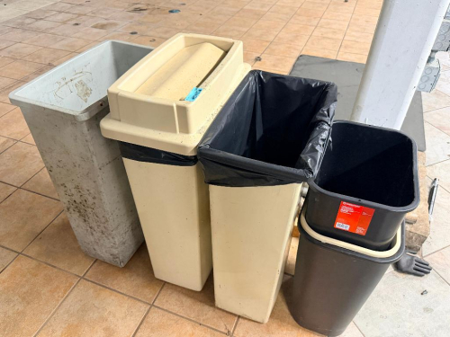 (4) 20 GALLON BAR SIDE TRASH CANS.