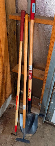 (3) ASSORTED LONG HANDLE GARDENING TOOLS.